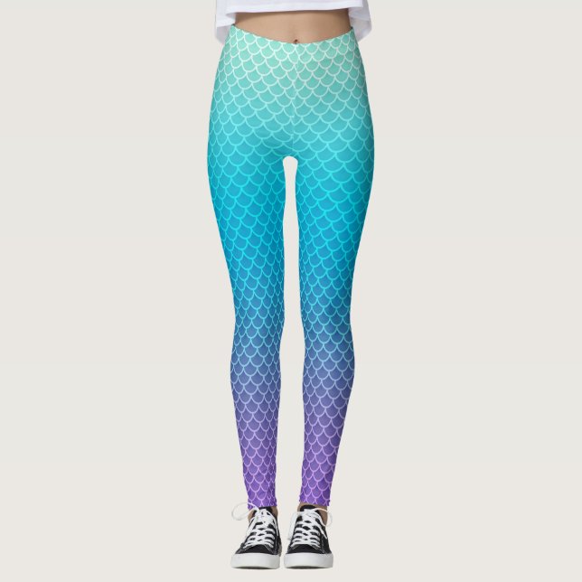 Aqua Ombre Meerjungfrau-Muster-Leggings Leggings (Vorderseite)