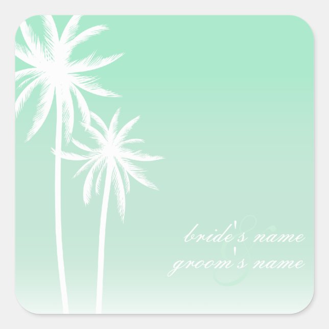 Aqua Ombré Palm Trees Beach Wedding Sticker (Vorderseite)