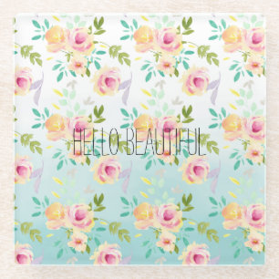 Aqua Ombre Rosa Gelbe Flora Glasuntersetzer