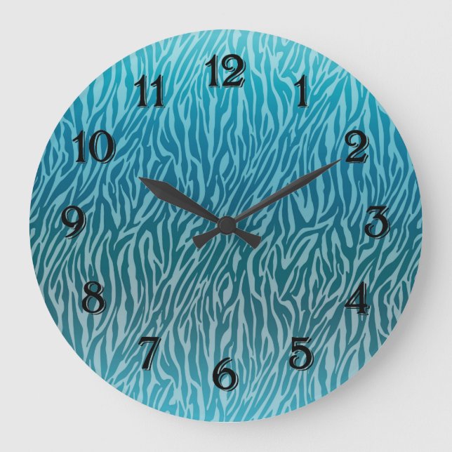 Aqua Ombre Zebra Print Große Wanduhr (Vorderseite)