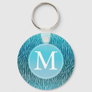 Aqua Ombre Zebra Print Monogram Schlüsselanhänger