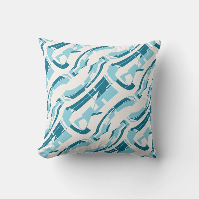 Aqua on Off-white Bold Diagonal Art Print Kissen (Vorderseite)
