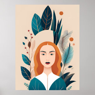 Aqua Orange Abstrakt Boho Illustration AI Art Poster