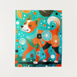 Aqua-Orange Canine Wandteppich