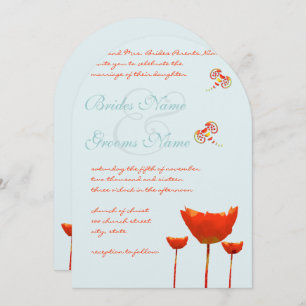 Aqua Orange Poppies Butterflies Einladung Hochzeit