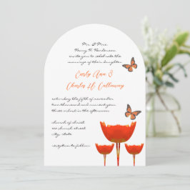 Aqua Orange Poppies Butterflies Einladung Hochzeit