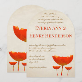 Aqua Orange Poppies Butterflies Einladung Hochzeit