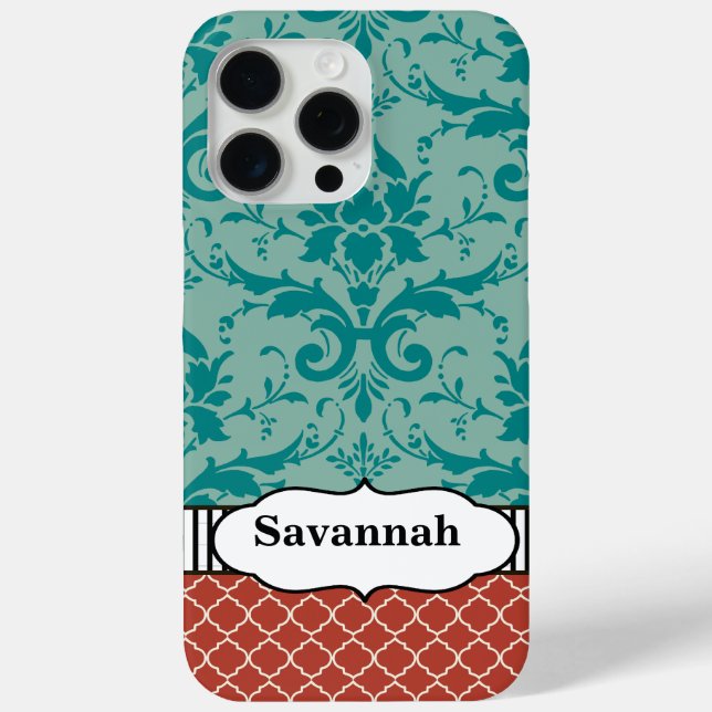 Aqua Orange Türkis Marokkanisches Personalisiertes Case-Mate iPhone Hülle (Rückseite)