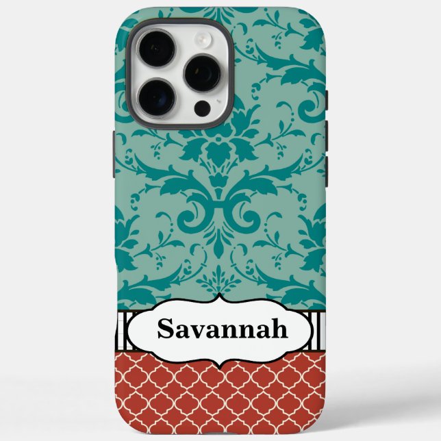 Aqua Orange Türkis Marokkanisches Personalisiertes Case-Mate iPhone Hülle (Rückseite)