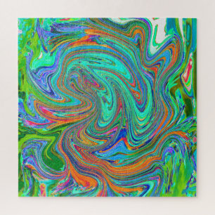 Aqua, Orange und Grün Groovy Abstrakte Retro-Kunst Puzzle