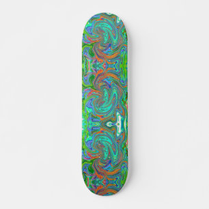 Aqua, Orange und grüne groovige abstrakte Retro-Ku Skateboard