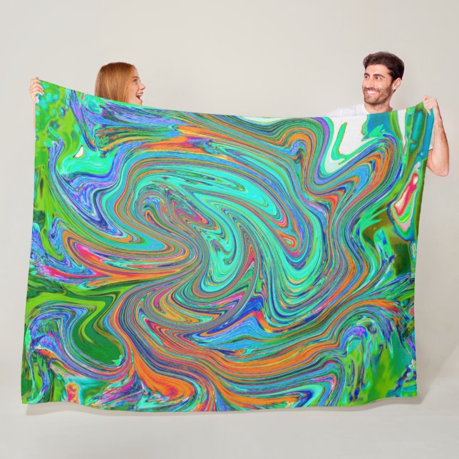 Aqua, Orange und Grüne Groovy Abstrakt Retro Art Fleecedecke (Beispiel)
