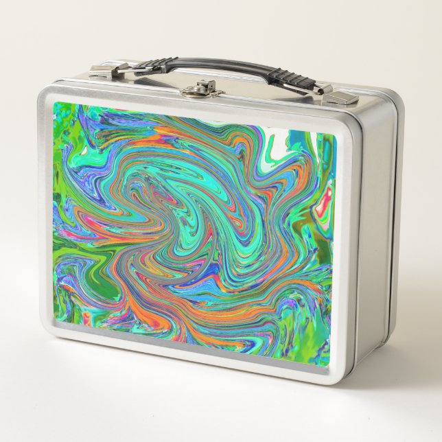 Aqua, Orange und Grüne Groovy Abstrakt Retro Art Metall Brotdose (Vorderseite)