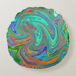 Aqua, Orange und Grüne Groovy Abstrakt Retro Art Rundes Kissen