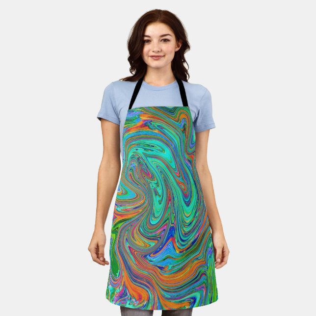 Aqua, Orange und Grüne Groovy Abstrakt Retro Art Schürze (Getragen)