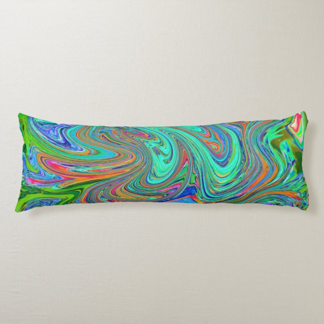 Aqua, Orange und Grüne Groovy Abstrakt Retro Art Seitenschläferkissen (Vorderseite)
