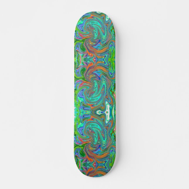 Aqua, Orange und Grüne Groovy Abstrakt Retro Art Skateboard (Vorne)