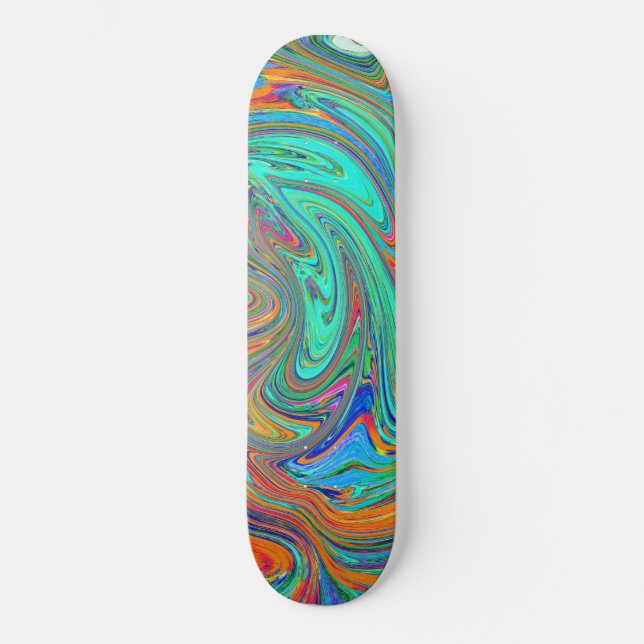 Aqua, Orange und Grüne Groovy Abstrakt Retro Art Skateboard (Vorderseite)