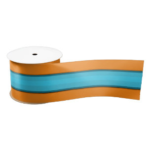 Aqua Orange Wide Stripes Satin Ribbon Satinband