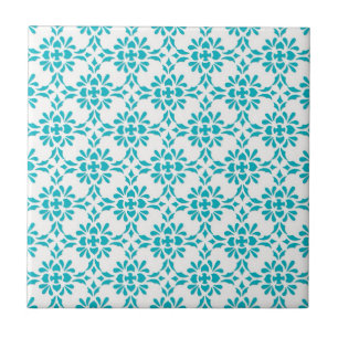 Aqua over White Damask Style Pattern Fliese