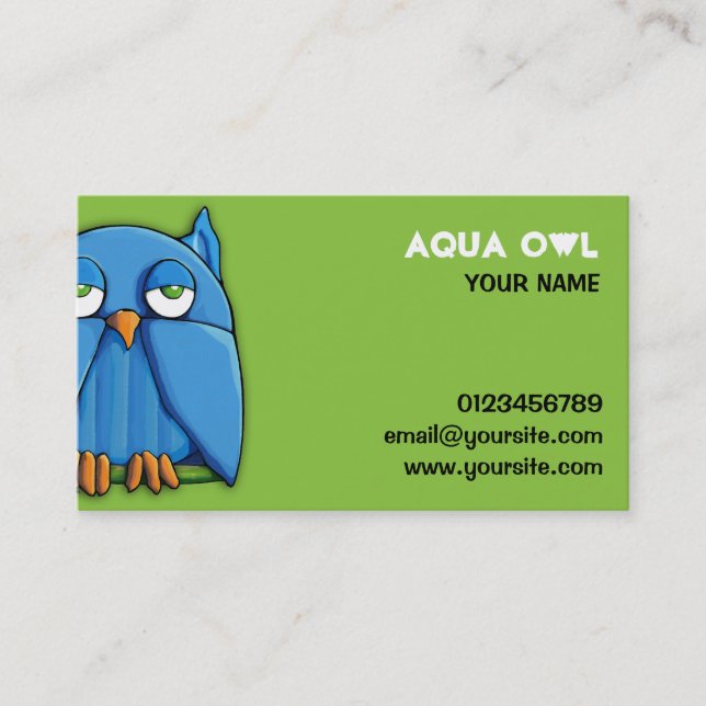 Aqua Owl Green Business Card Visitenkarte (Vorderseite)