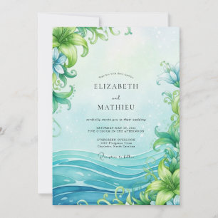 Aqua-Ozeanwelle-Staub-Eukalyptus-Hochzeit Einladung