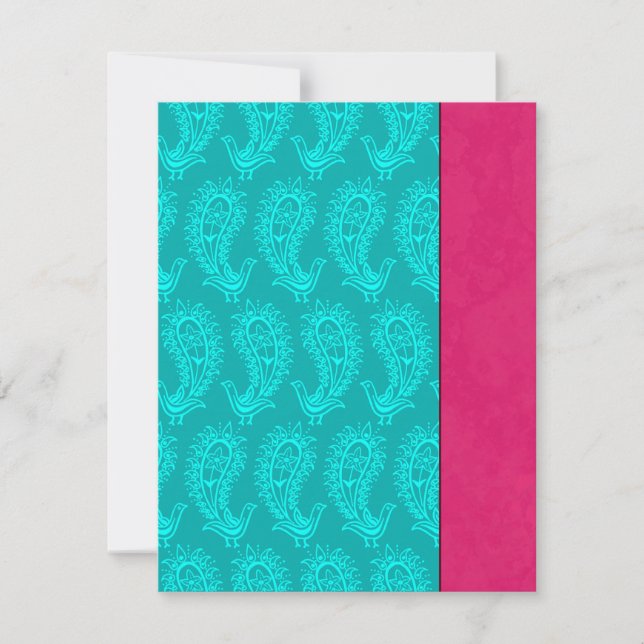Aqua Paisley Peacocks Indian Wedding RSVP (Vorderseite)
