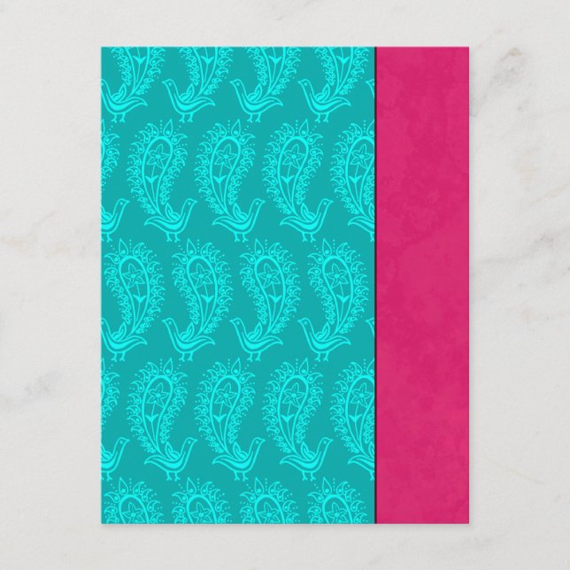 Aqua Paisley Peacocks Indian Wedding RSVP Karte (Vorderseite)