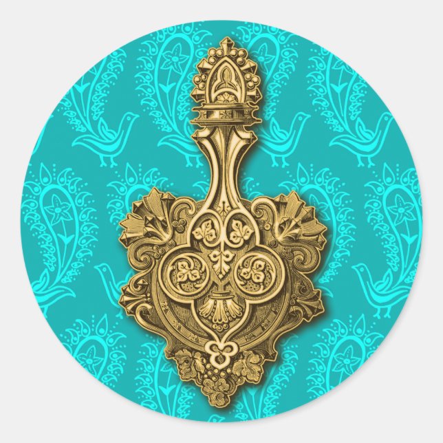 Aqua Paisley Peacocks Sticker / Umschlag Aufkleber (Vorderseite)