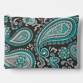 Aqua Paisley Print Cosmetic Bag Zubehörtasche