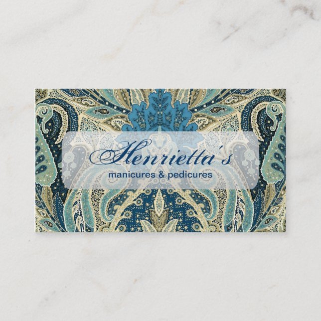 Aqua Paisley Vintages Blumenmuster Visitenkarte (Vorderseite)