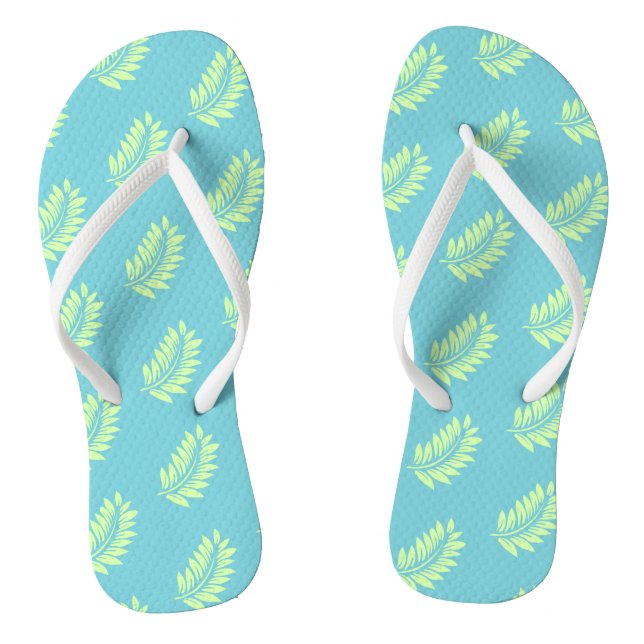 Aqua Palm Leaf Muster tropisch Flip Flops (Fußbett)