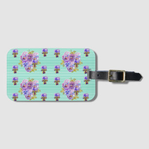Aqua Pansy Viola Floral dot Muster Gepäcktag Gepäckanhänger