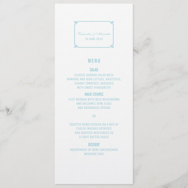 Aqua Paradise Deko Chic Wedding Menu Menükarte (Vorderseite)