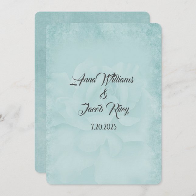 Aqua Pastel Hochzeit Rose Hintergrund Einladung (Vorne/Hinten)