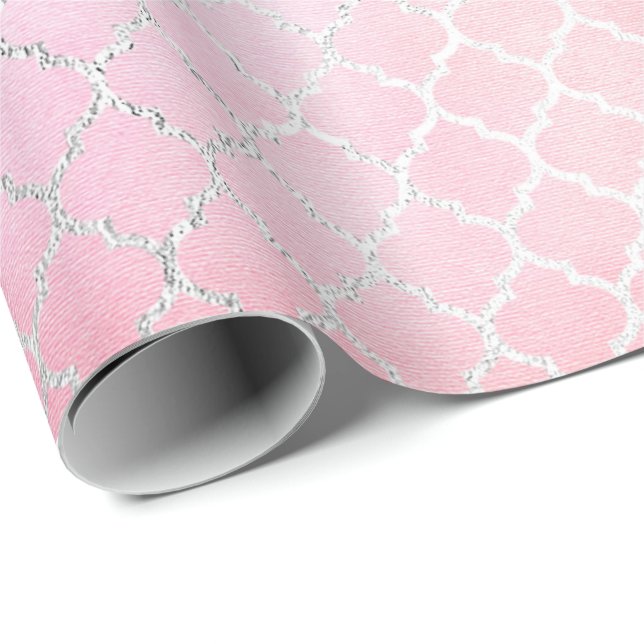 Aqua Pastel Ombre Silver Pink Quatrefoil Geschenkpapier (Rolleneckpunkt)