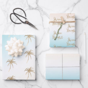 Aqua Peach Gold Tropical Palm Tree Geschenkpapier Set