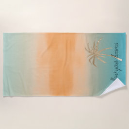 Aqua Peach Gold Tropical Palm Tree Ombre       Strandtuch