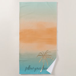 Aqua Peach Gold Tropical Palm Tree Ombre Strandtuch