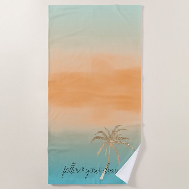 Aqua Peach Gold Tropical Palm Tree Ombre       Strandtuch (Vorderseite)