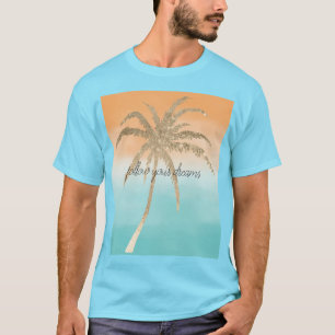 Aqua Peach Gold Tropical Palm Tree Ombre T-Shirt