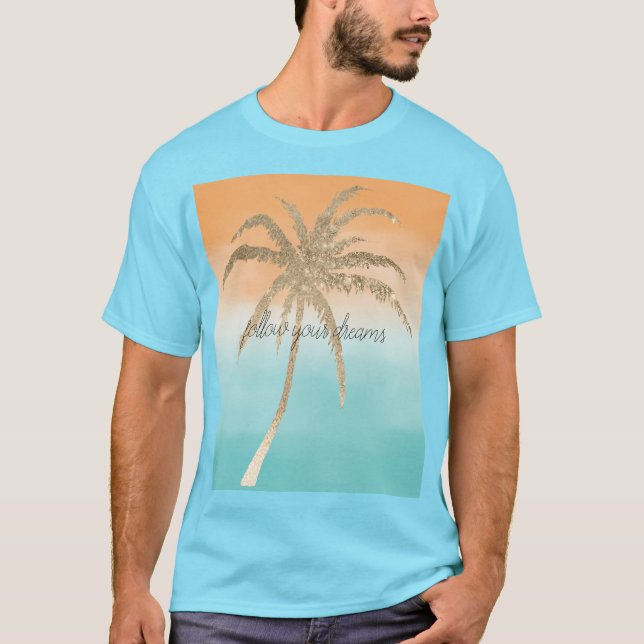 Aqua Peach Gold Tropical Palm Tree Ombre    T-Shirt (Vorderseite)