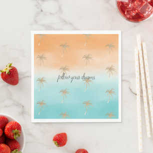 Aqua Peach Gold Tropical Palm Trees Ombre Serviette