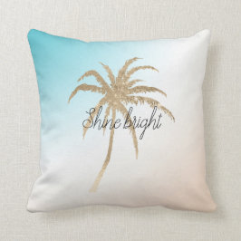 Aqua Peach Gold Tropischer Palmenbaum Kissen