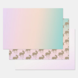 Aqua Peach Purple Pink Tie Dye Glitter Unicorn Geschenkpapier Set