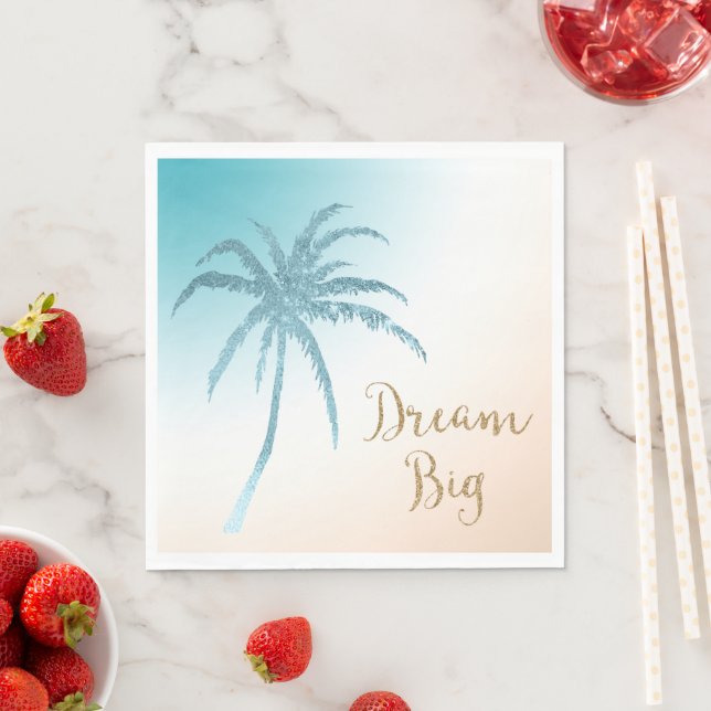 Aqua Peach White Palm Tree Gold Dream Serviette (Beispiel)