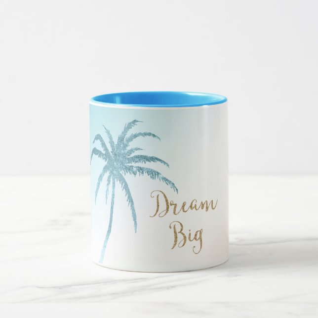  Aqua Peach White Palm Tree Gold Dream           Tasse (Zentrum)