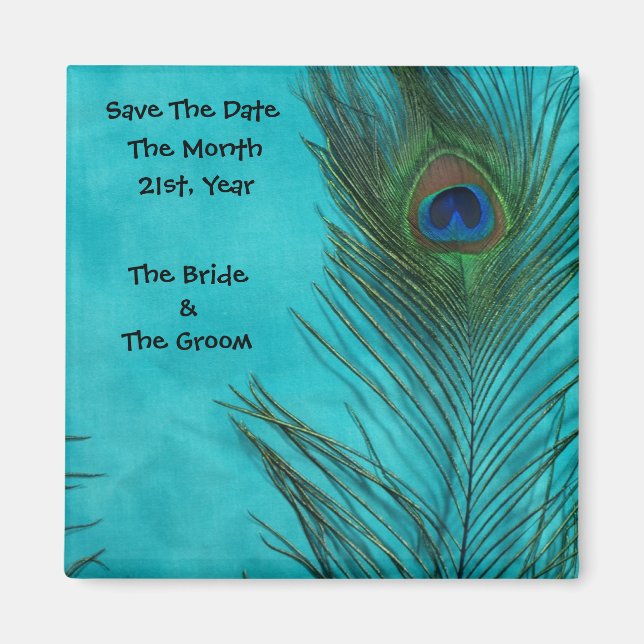 Aqua Peacock Feathers Wedding Magnete (Vorne)
