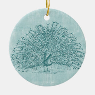 Aqua Peacock Keramikornament