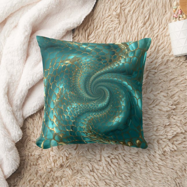 Aqua Pearlescent & Gold Mermaid Scale Pattern  Kissen (Decke)